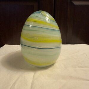 Murano Style Swirl Glass Hollow Egg blue/green yellow swirl Approx 6"H‎ 4"W